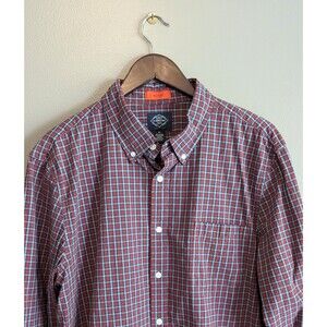 St. John's Bay Mens XL Shirt Red White Check No Tuck Untucked Long Sleeve LS